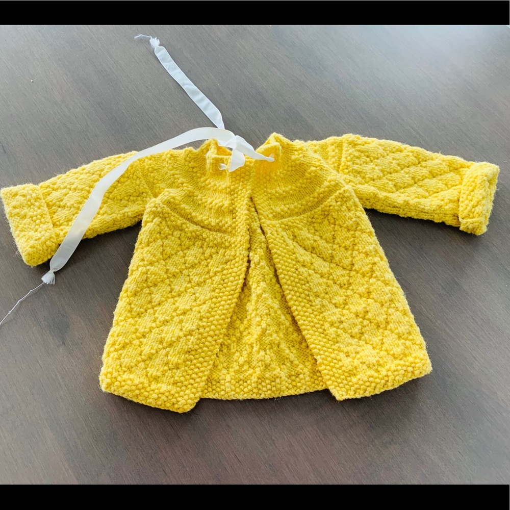 Vintage hand knit yellow sweater jacket